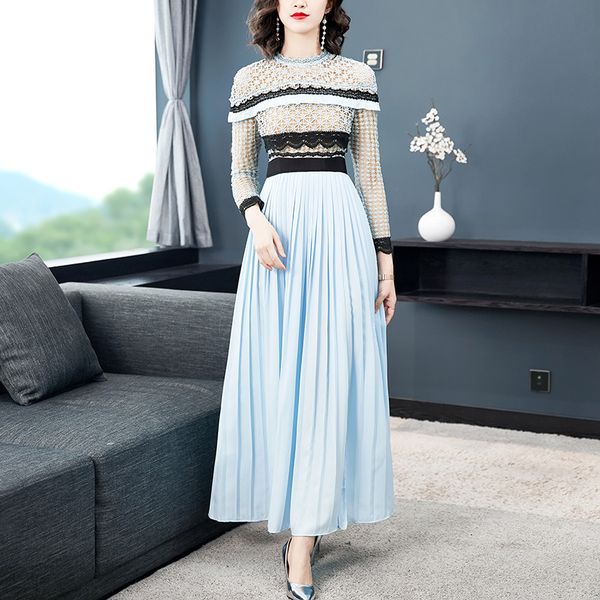 2020 self-portrait runway new arrive pleated long dress long sleeve light blue elegant women fashion designer party maxi dresses, Black;gray
2020 self-portrait runway new arrive pleated long dress long sleeve light blue elegant women fashion designer party maxi dresses, Black;gray