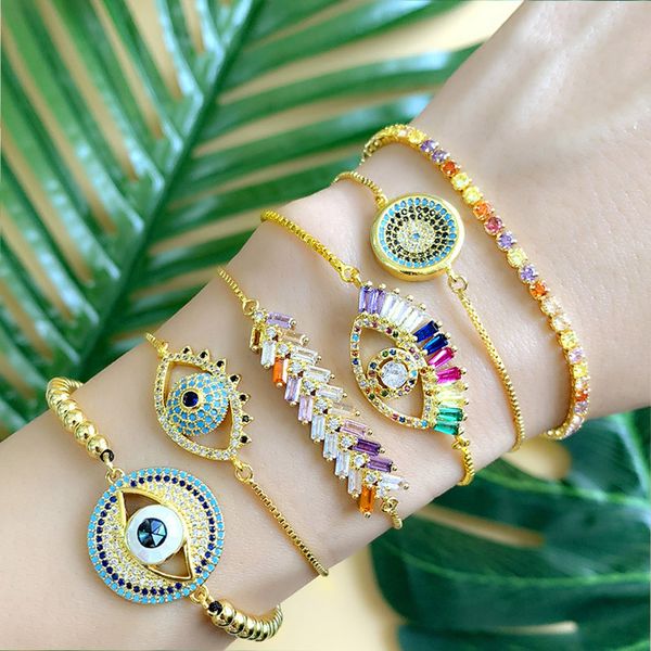 colorful rhinestone chain bracelets chakra flower evil eye charm rainbow cz cubic zircone crystal bracelets for women girl party, Golden;silver
colorful rhinestone chain bracelets chakra flower evil eye charm rainbow cz cubic zircone crystal bracelets for women girl party, Golden;silver