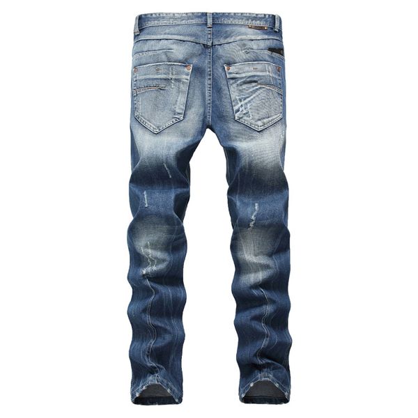 

2019 new fashionable slim fit rivets row buckle frazzle men jeans/street wear straight jeans classical denim pants trousers, Blue