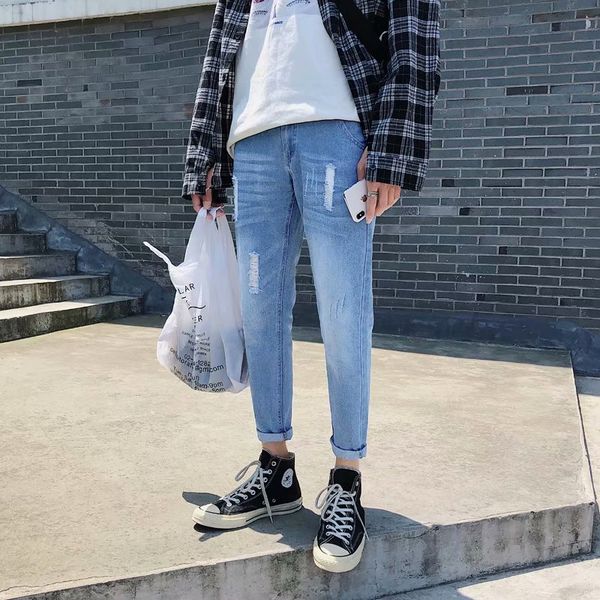 men's jeans autumn straight leg pants loose type korean mid-waist ankle length teenagers students boys, Blue
men's jeans autumn straight leg pants loose type korean mid-waist ankle length teenagers students boys, Blue