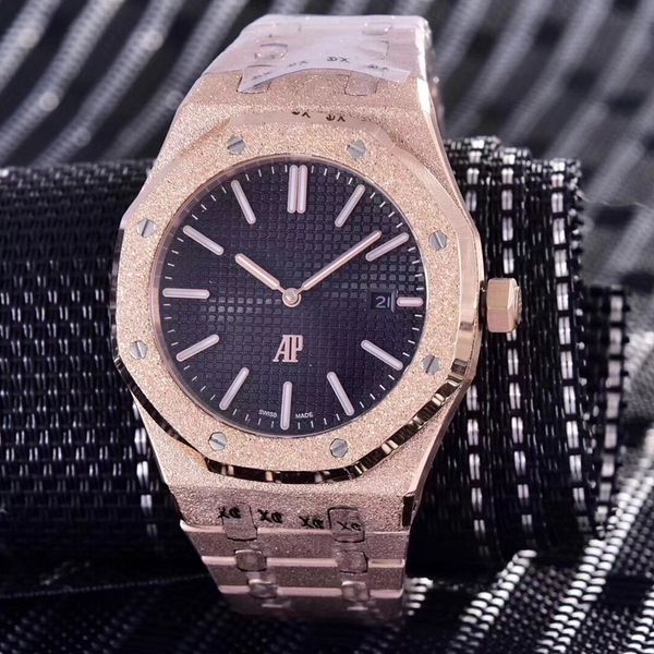 15 colors top Diamond automatic Royal Frosted Black Dial Oak mens rose Gold Watch Silver-tone hands Fixed bezel 42mm size glide mens watch (emmawatch) Newark 15 colors top Diamond automatic Royal Frosted Black Dial Oak mens rose Gold Watch Silver-tone hands Fixed bezel 42mm size glide mens watch (emmawatch) Newark