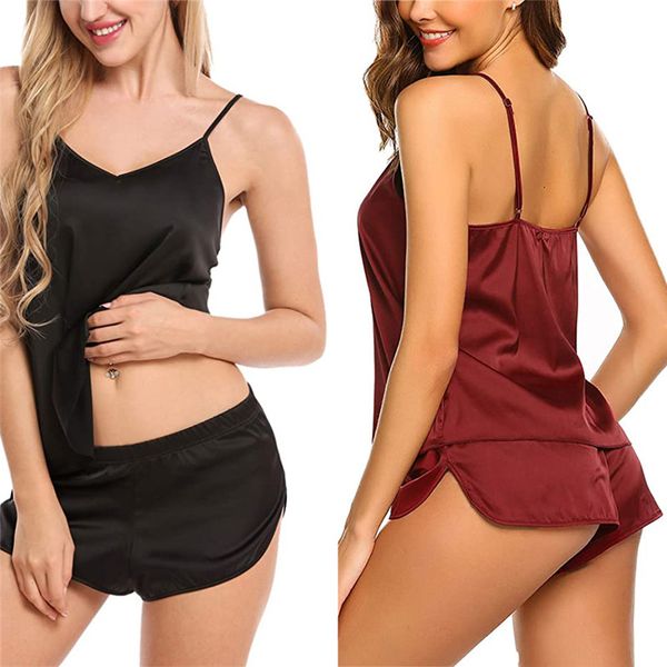 2020 women silk sleepwear sets lingerie satin pajamas cami shorts set nightwear 2 pcs, Blue;gray
2020 women silk sleepwear sets lingerie satin pajamas cami shorts set nightwear 2 pcs, Blue;gray