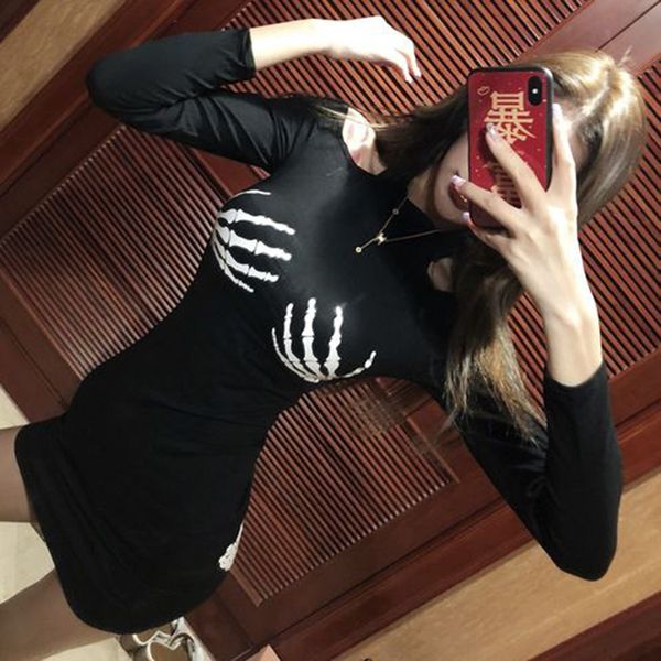 black slim fit skull hand print summer dress 2020 halter neck gothic punk streetwear women spring bodycon halloween clothes, Black;gray
black slim fit skull hand print summer dress 2020 halter neck gothic punk streetwear women spring bodycon halloween clothes, Black;gray
