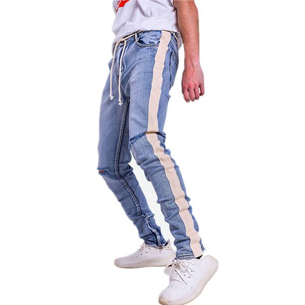 men's jeans streetwear hiphop personality men side zipper ripped fashion male destroyed skinny denim pants, Blue
men's jeans streetwear hiphop personality men side zipper ripped fashion male destroyed skinny denim pants, Blue