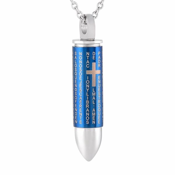 ijd9817 stainless steel customized biblical texts blue cylindrical bullet cremation souvenir pendant for ash urn memorial keepsake necklace, Silver
ijd9817 stainless steel customized biblical texts blue cylindrical bullet cremation souvenir pendant for ash urn memorial keepsake necklace, Silver