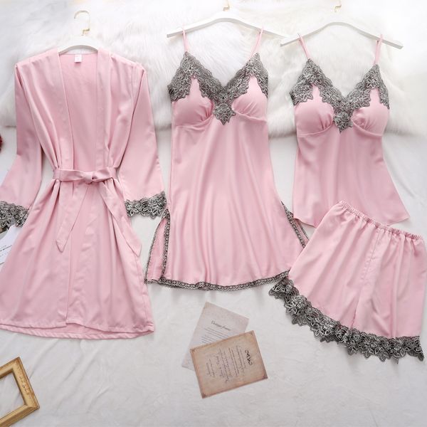 women kimono bathrobe gown satin 4pcs sleepwear nightwear lace nightdress intimate lingerie casual nightgown home clothes, Black;red
women kimono bathrobe gown satin 4pcs sleepwear nightwear lace nightdress intimate lingerie casual nightgown home clothes, Black;red