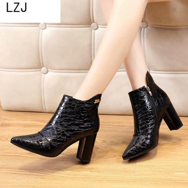 autumn winter high heels square toe ankle boots for women fashion patent leather shoes woman motorcycle booties snakers 2019, Black
autumn winter high heels square toe ankle boots for women fashion patent leather shoes woman motorcycle booties snakers 2019, Black
