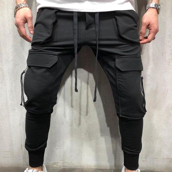 

men's cargo pants casual mens straight-leg pants pant multi pocket overall men outdoors trousers plus size, Black