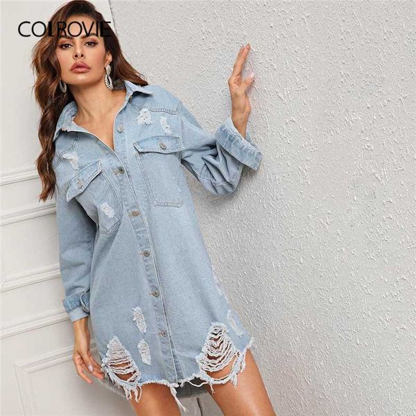 colrovie blue ripped frayed edge denim shirt dress women solid long sleeve mini dress 2020 autumn casual button front dresses, Black;gray
colrovie blue ripped frayed edge denim shirt dress women solid long sleeve mini dress 2020 autumn casual button front dresses, Black;gray