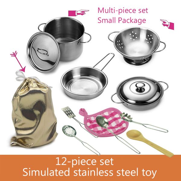 12pcs/set tools children mini kitchen stainless steel cooking pots pans pretend play food toys kit kids educational
12pcs/set tools children mini kitchen stainless steel cooking pots pans pretend play food toys kit kids educational