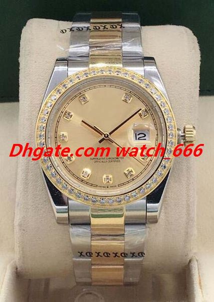 new version luxury watch 3 style two tone 36mm mens steel yellow gold diamond dial bezel watch 116243 automatic fashion men's watches, Slivery;brown
new version luxury watch 3 style two tone 36mm mens steel yellow gold diamond dial bezel watch 116243 automatic fashion men's watches, Slivery;brown