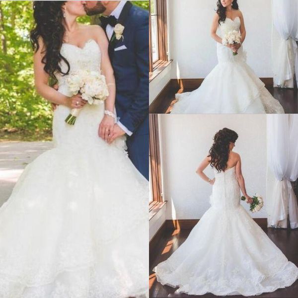 vintage lace mermaid wedding dresses bridal gowns 2019 sweetheart neckline full lace tiered train country wedding gown custom made plus size, White
vintage lace mermaid wedding dresses bridal gowns 2019 sweetheart neckline full lace tiered train country wedding gown custom made plus size, White