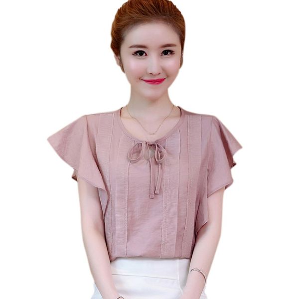ruffles short butterfly sleeves sweet chiffon lace up summer shirts female solid color o-neck women and blouses, White
ruffles short butterfly sleeves sweet chiffon lace up summer shirts female solid color o-neck women and blouses, White