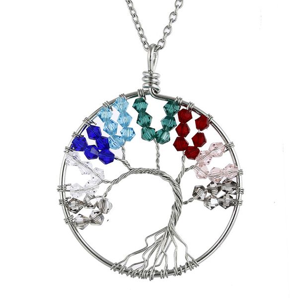 new fashion design womens handmade small colorful crystal life tree pendant necklace, Silver
new fashion design womens handmade small colorful crystal life tree pendant necklace, Silver