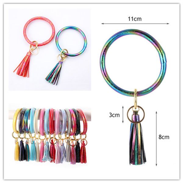 shinny laser holographic pu leather tassel bracelet warp keychains bangle women wristlet circle key rings pendant party gift d21703, Red;brown
shinny laser holographic pu leather tassel bracelet warp keychains bangle women wristlet circle key rings pendant party gift d21703, Red;brown