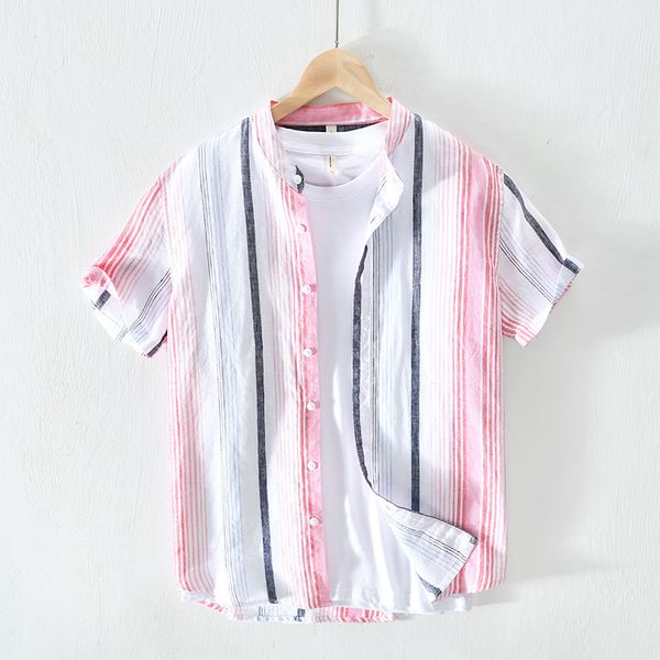 2020 men's summer new leisure linen striped short sleeve shirt teenagers stand collar breathable and comfortable holiday shirt, White;black
2020 men's summer new leisure linen striped short sleeve shirt teenagers stand collar breathable and comfortable holiday shirt, White;black