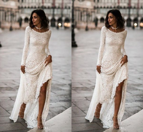 simple vintage a-line lace wedding dress long sleeves backless boho wedding dress with full sleeves low back bohemian beach wedding gowns, White
simple vintage a-line lace wedding dress long sleeves backless boho wedding dress with full sleeves low back bohemian beach wedding gowns, White