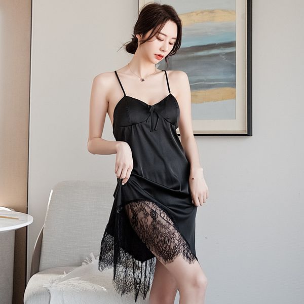 women's summer silk deep v nightgown spaghetti ladies condole belt sleep wear lace comfortable satin lingerie, Black;red
women's summer silk deep v nightgown spaghetti ladies condole belt sleep wear lace comfortable satin lingerie, Black;red
