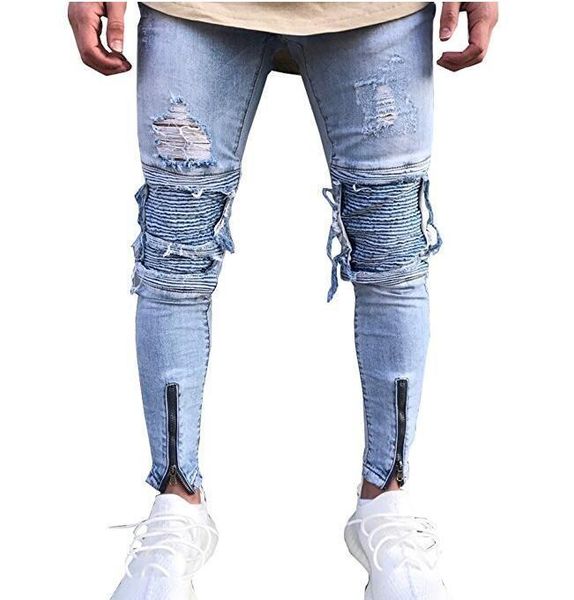 mens designer jeans motorcycle knee wrinkle hole foot zipper stretch small feet pants, Blue
mens designer jeans motorcycle knee wrinkle hole foot zipper stretch small feet pants, Blue