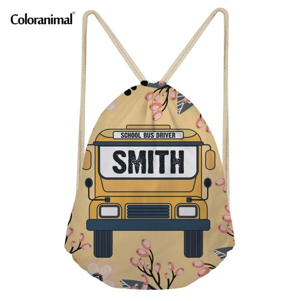 

coloranimal school bus print teenager girl travel mini drawstring bag brand design string backpack shoulder bag sack storage