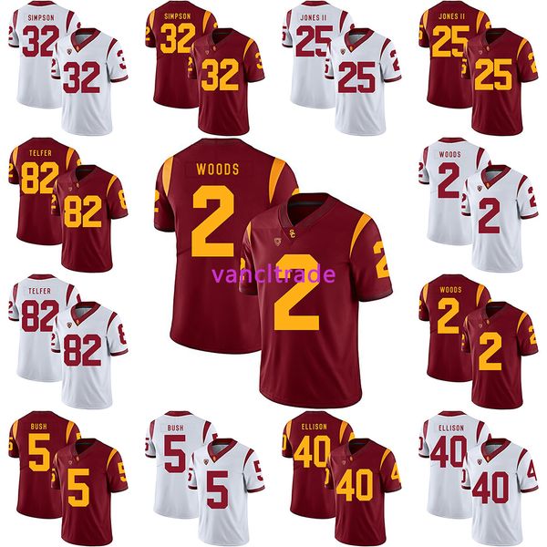 

2019 ncaa football usc trojans 32 o.j. simpson 82 randall telfer 5 reggie bush 40 rhett ellison 2 robert woods 25 ronald jones ii jerseys, Black;red