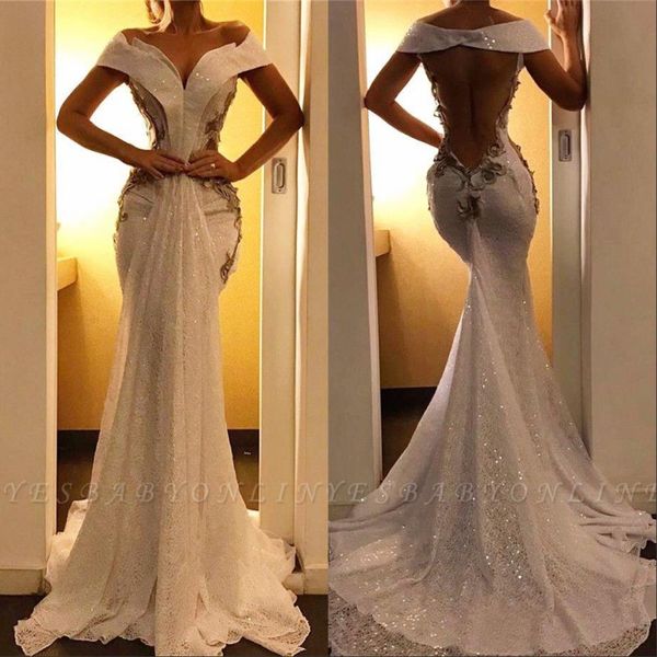 off the shoulder mermaid prom dresses vintage open back lace appliqued evening gown sparkly formal party wear, Black
off the shoulder mermaid prom dresses vintage open back lace appliqued evening gown sparkly formal party wear, Black
