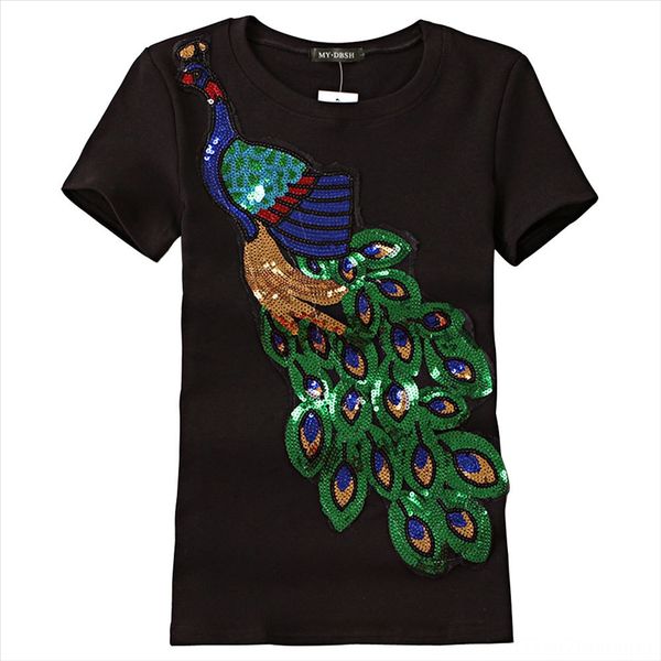 summer 2020 women's peacock pattern embroidery cotton round collar short sleeve sequins t-shirt sequins t-shirt women's slim fashi, White
summer 2020 women's peacock pattern embroidery cotton round collar short sleeve sequins t-shirt sequins t-shirt women's slim fashi, White
