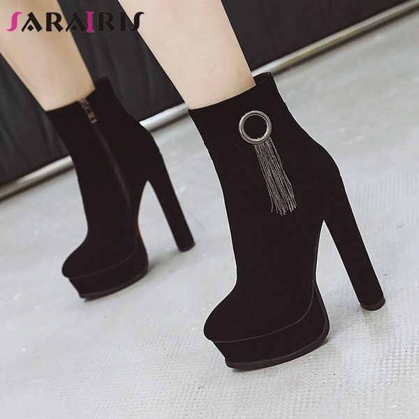 sarairis designer high high heels round toe platform metal chains faux suede ankle boots for women autumn winter shoes, Black
sarairis designer high high heels round toe platform metal chains faux suede ankle boots for women autumn winter shoes, Black