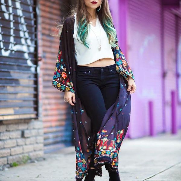 women casual floral long sleeve blouse chiffon summer open cardigan black beach below knee cover up, Blue;gray
women casual floral long sleeve blouse chiffon summer open cardigan black beach below knee cover up, Blue;gray