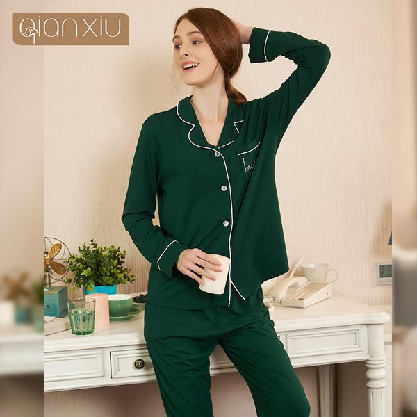 2019 spring new homewear women casual pajama sets female turn-down collar long sleeve shirt + pants ladies cotton sleepwear suit, Blue;gray
2019 spring new homewear women casual pajama sets female turn-down collar long sleeve shirt + pants ladies cotton sleepwear suit, Blue;gray