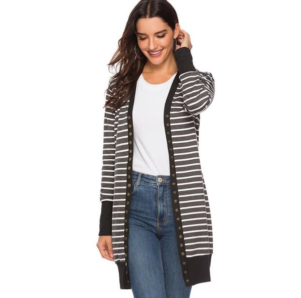 women striped overwear long sleeve button v neck casual knitted cardigans mujer 2019 spring autumn female jacket coat, Black;brown
women striped overwear long sleeve button v neck casual knitted cardigans mujer 2019 spring autumn female jacket coat, Black;brown