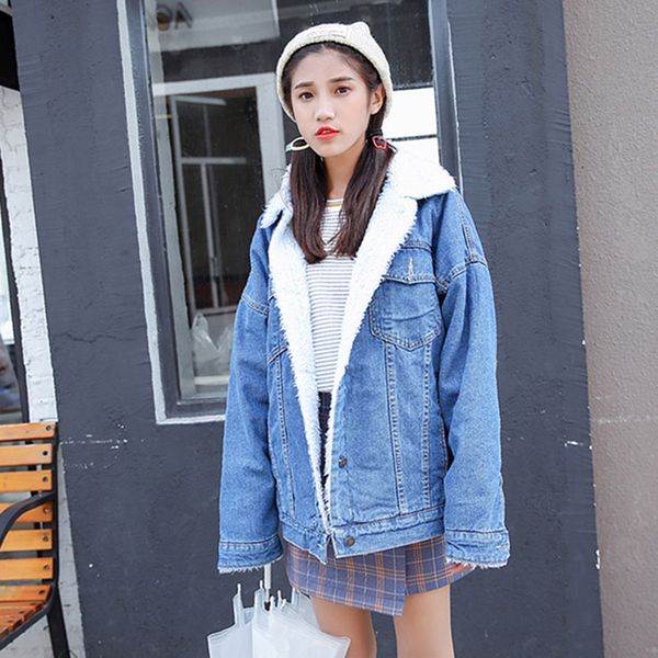 winter women denim jackets thicker lambswool jeans coats female causal cowboy loose outwear warm cashmere parkas light/deep blue, Black;brown
winter women denim jackets thicker lambswool jeans coats female causal cowboy loose outwear warm cashmere parkas light/deep blue, Black;brown