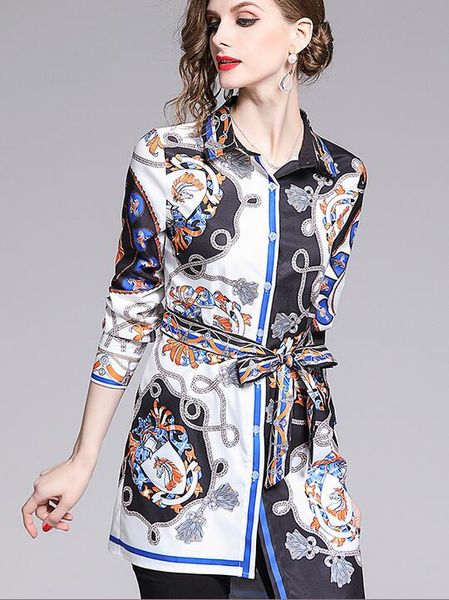 2019 lapel neck retro flora chain printed women blouses strap irregular long shirt women long sleeve, White
2019 lapel neck retro flora chain printed women blouses strap irregular long shirt women long sleeve, White