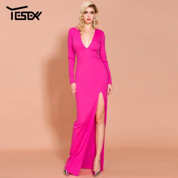 ye2019 deep v neck solid color long sleeve women maxi dress high split female floor length dresses vr19806, Black;gray
ye2019 deep v neck solid color long sleeve women maxi dress high split female floor length dresses vr19806, Black;gray