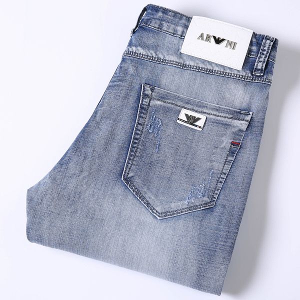 mens designer summer thin high-end stretch slim small straight jeans men, Blue
mens designer summer thin high-end stretch slim small straight jeans men, Blue