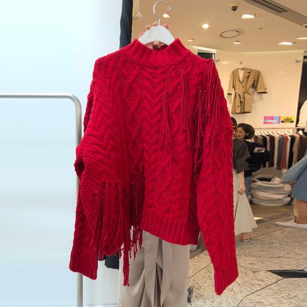 loose thick christmas sweater autumn and winter women's korean red round neck twist tassel sweater pullover female ns1559, White;black
loose thick christmas sweater autumn and winter women's korean red round neck twist tassel sweater pullover female ns1559, White;black