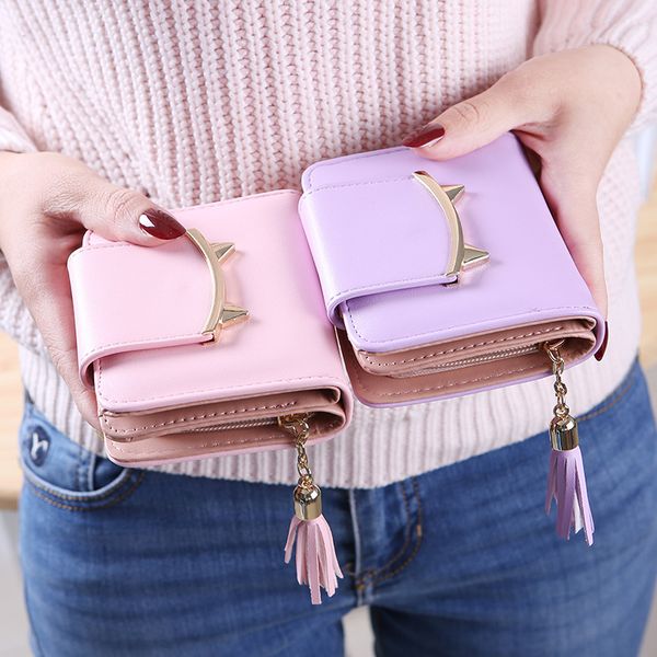 2019 new style ms wallet female short cool tassled zip cute purse cat small bi-fold wallet, Red;black
2019 new style ms wallet female short cool tassled zip cute purse cat small bi-fold wallet, Red;black