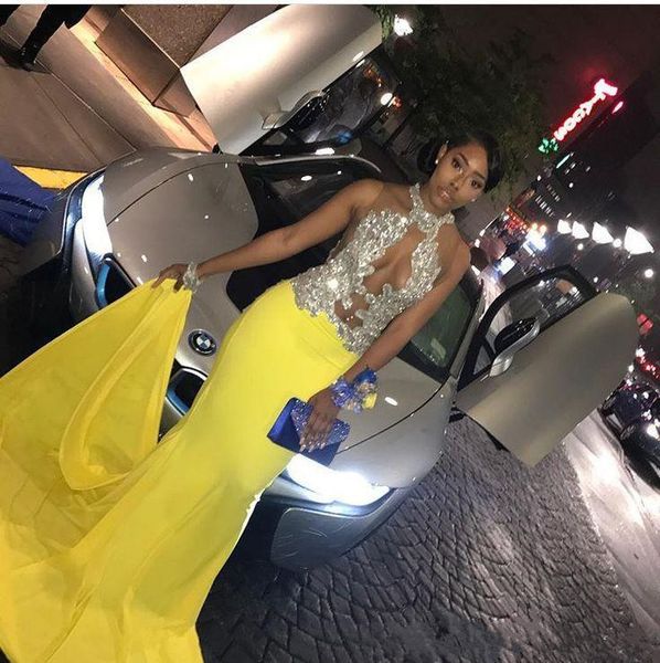 yellow african 2019 prom dresses vintage mermaid sheer jewel neck crystal sequins sweep train party evening gowns formal, Black
yellow african 2019 prom dresses vintage mermaid sheer jewel neck crystal sequins sweep train party evening gowns formal, Black