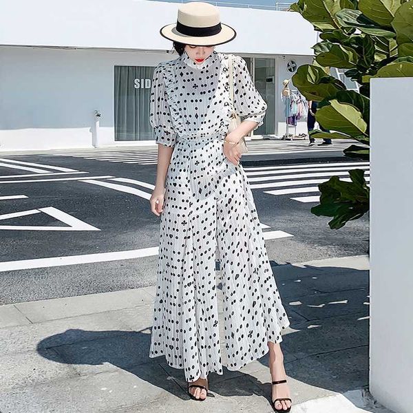 casual loose holiday women two piece set o neck lantern sleeve & high waist wide-leg long pant set polka dot suits female, White
casual loose holiday women two piece set o neck lantern sleeve & high waist wide-leg long pant set polka dot suits female, White