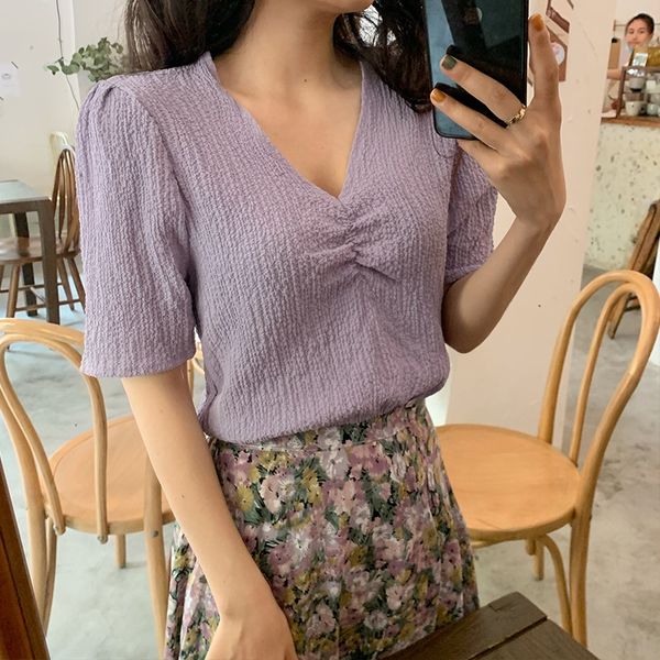 women's 2020 western style base t-shirt wrinkled short-sleeved t-shirt ins fashionable taro purple top, White
women's 2020 western style base t-shirt wrinkled short-sleeved t-shirt ins fashionable taro purple top, White