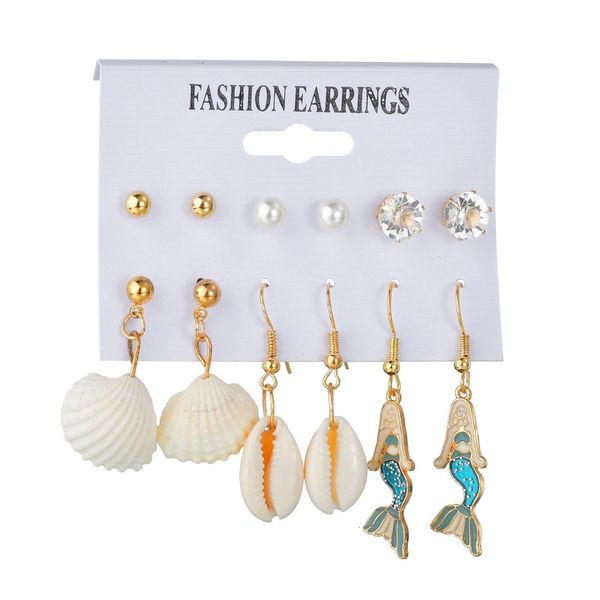 sandy beach wind pearl shell love diamond fish tail cling to earrings six paper suit, Golden
sandy beach wind pearl shell love diamond fish tail cling to earrings six paper suit, Golden
