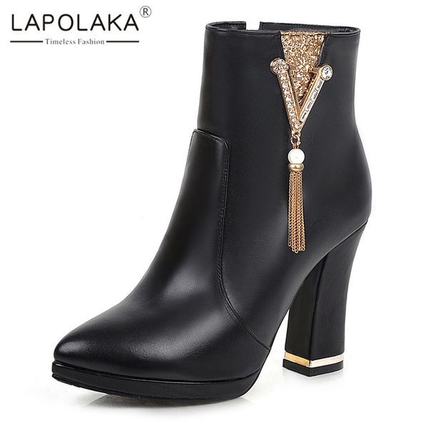 lapolaka new arrivals 2020 chunky high heels ankle boots woman shoes zip up dropship metal decoration shoes women boots, Black 
lapolaka new arrivals 2020 chunky high heels ankle boots woman shoes zip up dropship metal decoration shoes women boots, Black