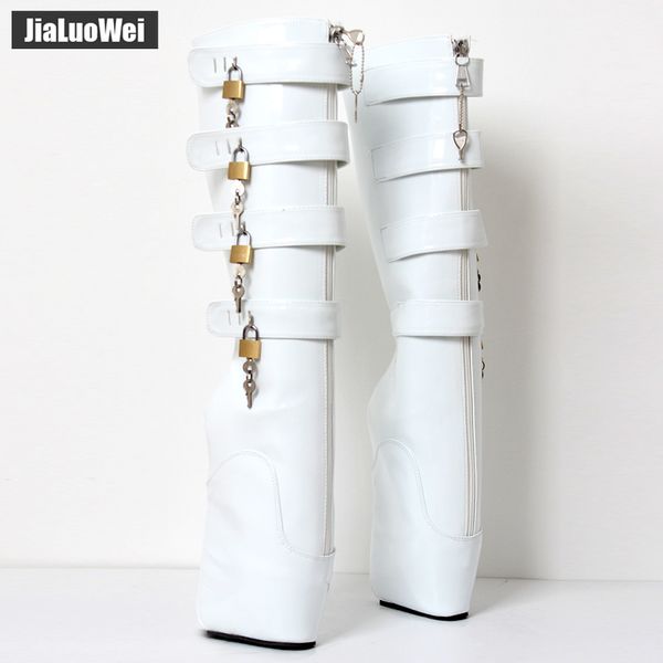 brand new 18cm/" extreme high heel 10 keys lockable ballet wedge boots buckle straps hoof heelless fetish slave knee-high boots, Black
brand new 18cm/" extreme high heel 10 keys lockable ballet wedge boots buckle straps hoof heelless fetish slave knee-high boots, Black