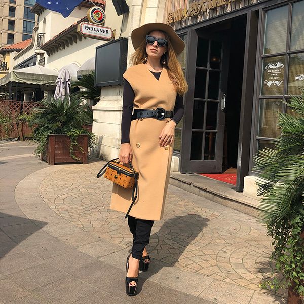 eifurkop spring and autumn cashmere vest women fashion double-sided nickel coat long khaki waistcoat with belt female overcoat, Black;white
eifurkop spring and autumn cashmere vest women fashion double-sided nickel coat long khaki waistcoat with belt female overcoat, Black;white