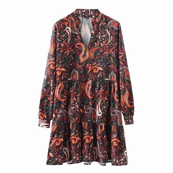 women vintage v neck paisley floral print ruffles cake dress ladies long sleeve agaric lace vestidos casual loose dresses ds1671, Black;gray 
women vintage v neck paisley floral print ruffles cake dress ladies long sleeve agaric lace vestidos casual loose dresses ds1671, Black;gray