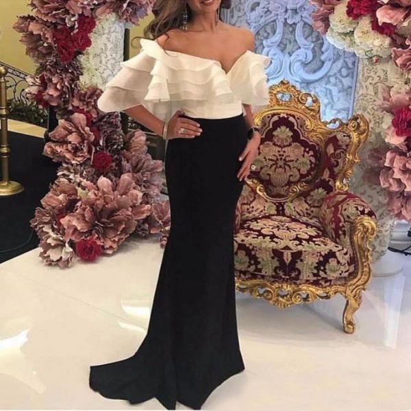 black and white long prom dresses elegant ruffles off shoulder formal evening dress party bridesmaid gowns vestido 
black and white long prom dresses elegant ruffles off shoulder formal evening dress party bridesmaid gowns vestido
