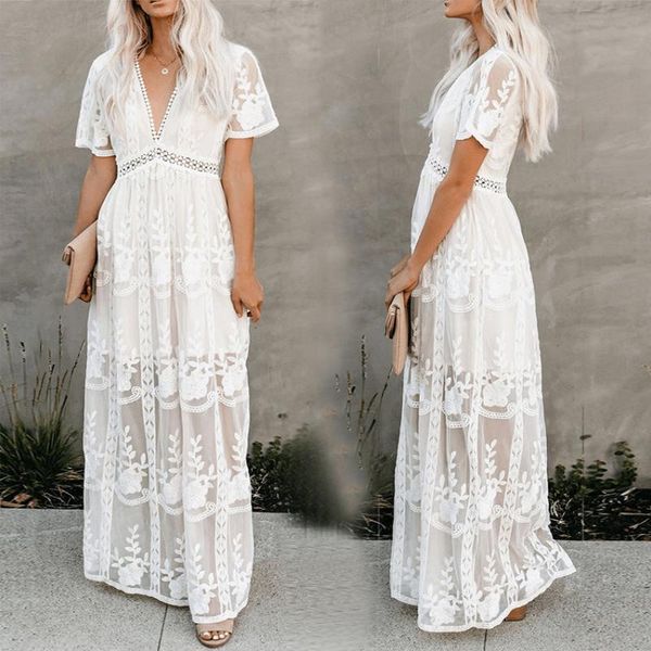 hollow out short sleeve women long dress lace v-neck dress 2020 summer elegant holiday beach floral patchwork white, Black;gray
hollow out short sleeve women long dress lace v-neck dress 2020 summer elegant holiday beach floral patchwork white, Black;gray