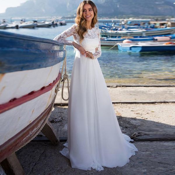 2019 bateau neck long sleeve bohemian country wedding dresses appliques lace open back boho beach wedding bridal gowns b14, White
2019 bateau neck long sleeve bohemian country wedding dresses appliques lace open back boho beach wedding bridal gowns b14, White