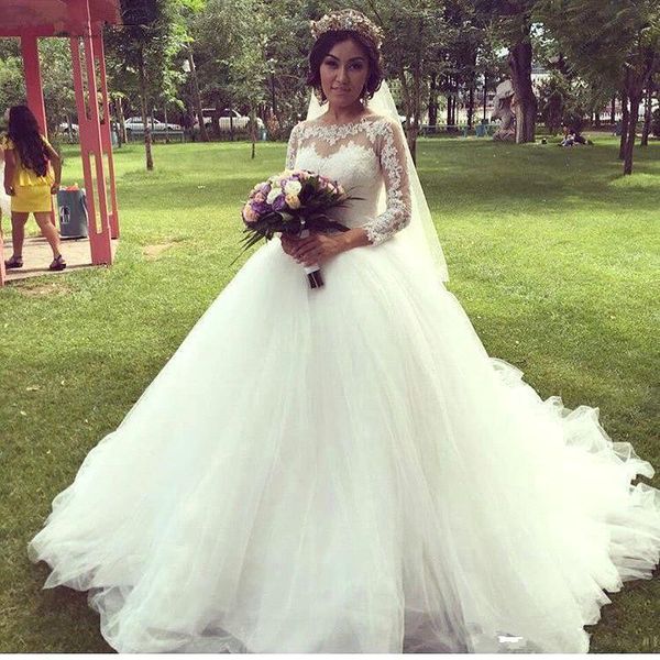 3/4 sleeve ball gown wedding dresses see througn boat neck appliques lace tulle classic 2019 bridal gowns custom plus size, White
3/4 sleeve ball gown wedding dresses see througn boat neck appliques lace tulle classic 2019 bridal gowns custom plus size, White