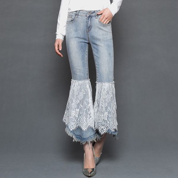 2020 spring summer fashion womens lace patchwork ripped tassel flare jeans pants , irregular denim trousers for woman, Blue
2020 spring summer fashion womens lace patchwork ripped tassel flare jeans pants , irregular denim trousers for woman, Blue